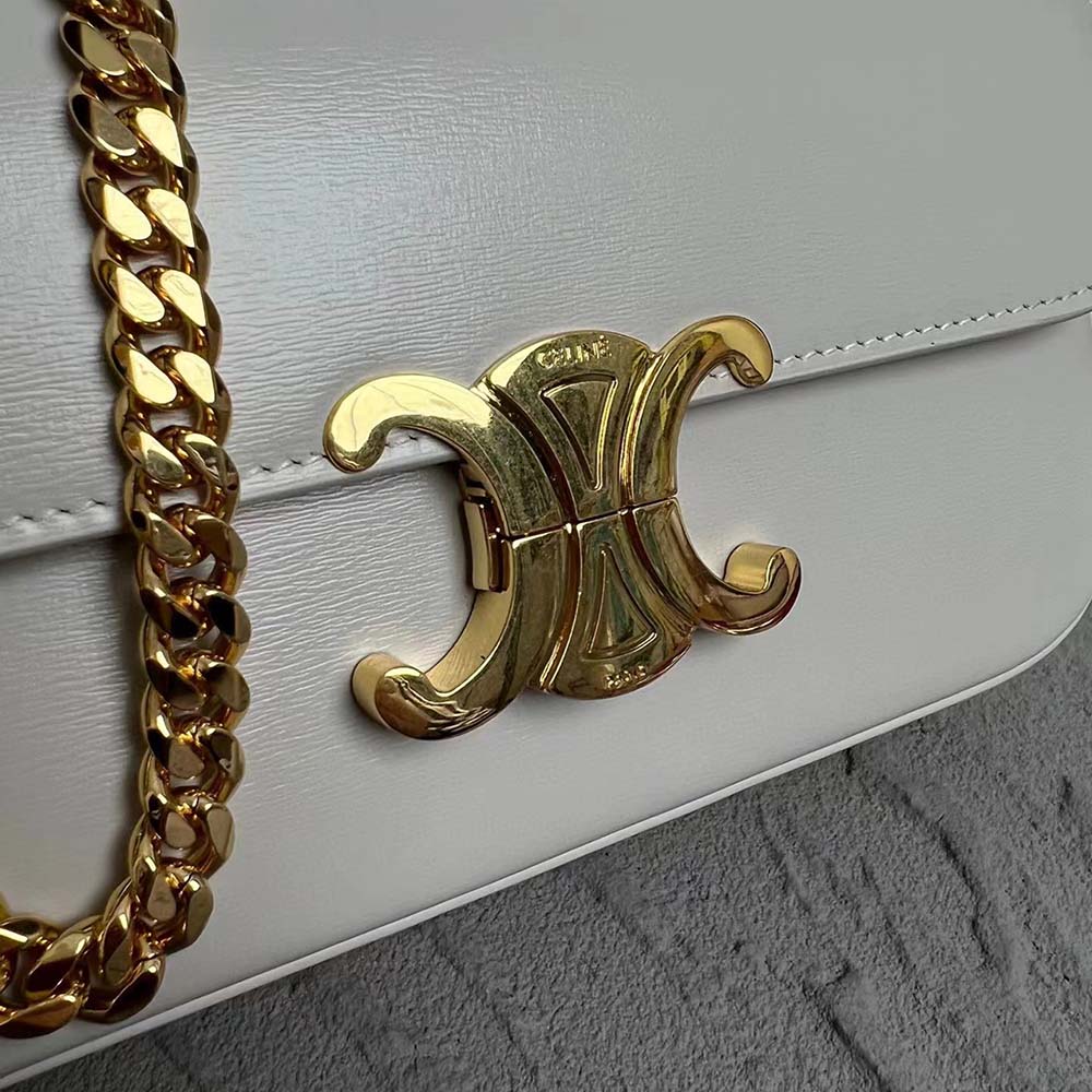 Celine Women Chain Shoulder Bag Triomphe in Shiny Calfskin-White - image 6