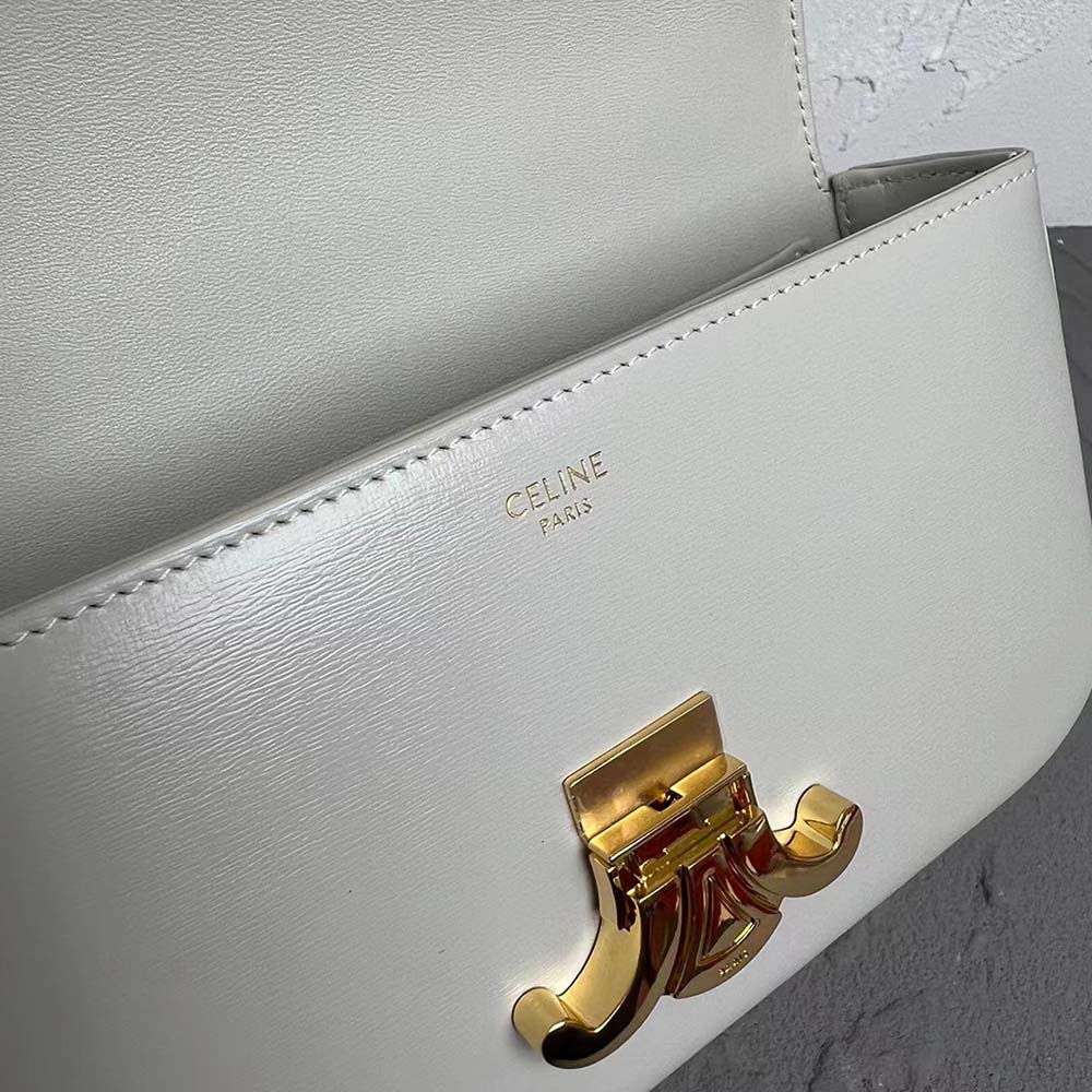 Celine Women Chain Shoulder Bag Triomphe in Shiny Calfskin-White - image 5