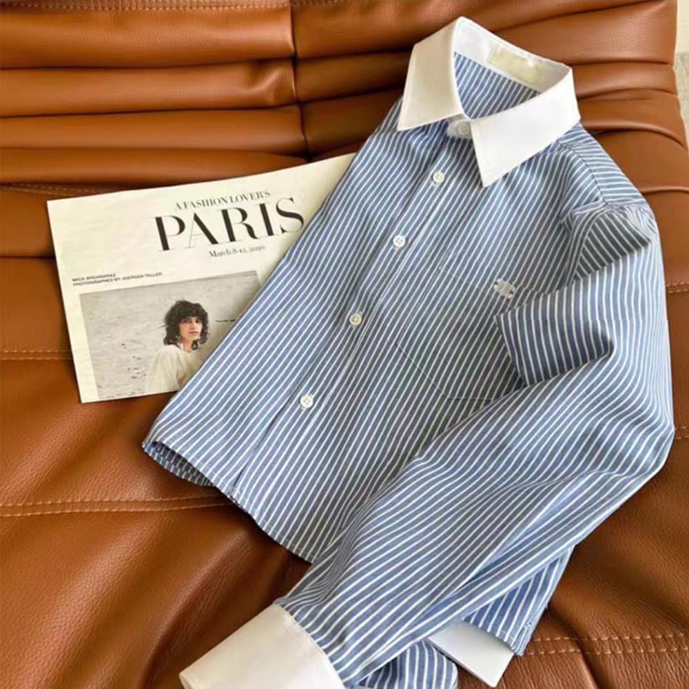 Celine Women Cropped Shirt in Striped Cotton - image 4