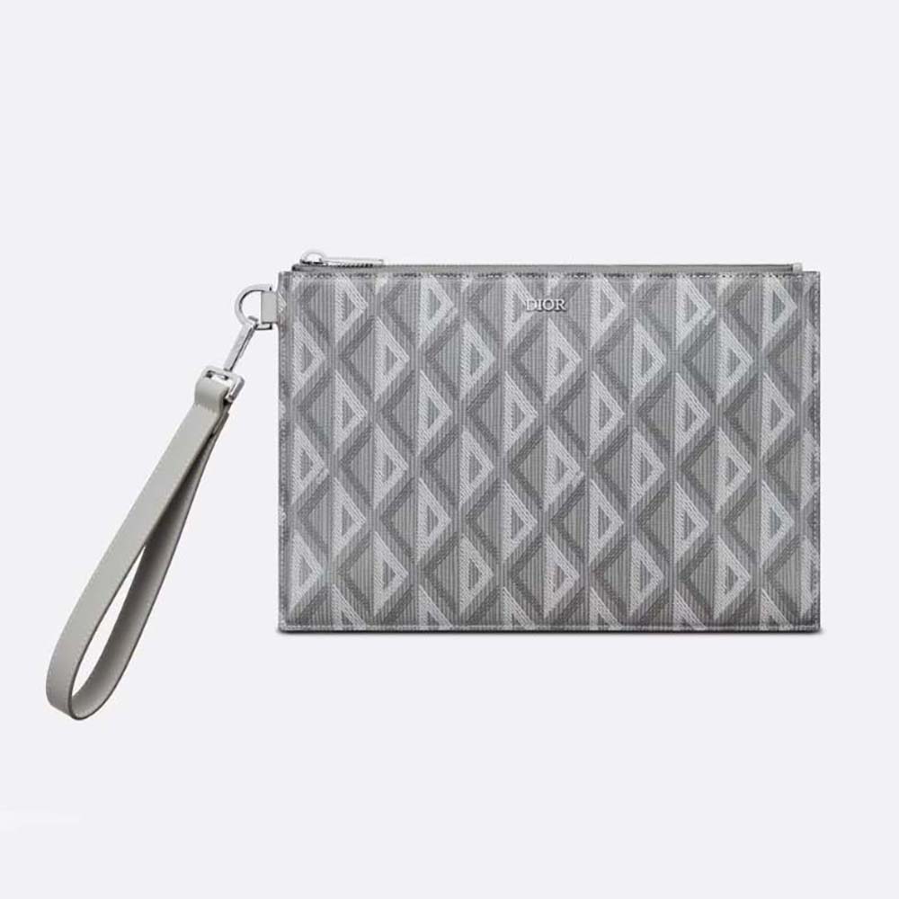 Front view of Dior Men A5 Pouch Dior Gray CD Diamond Canvas