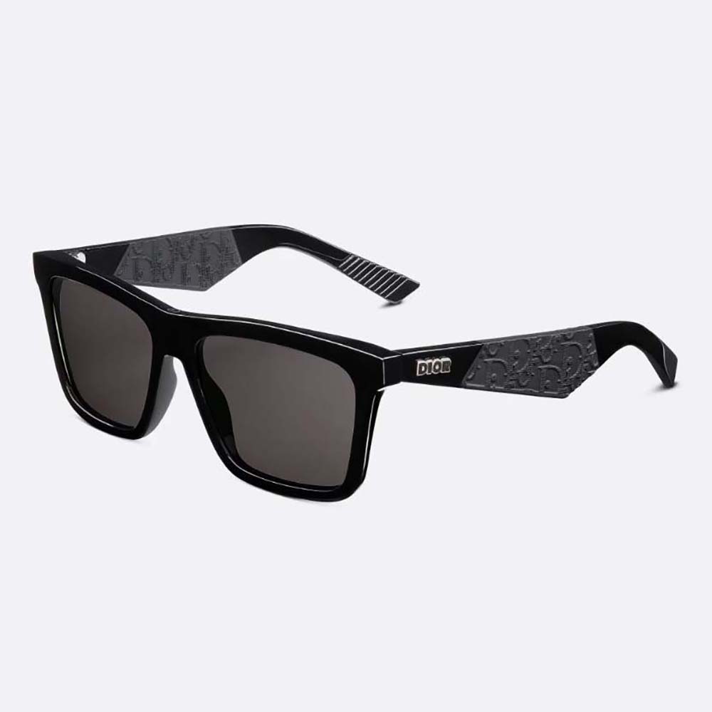 Front view of Dior Men DiorB27 S1I Black Rectangular Sunglasses showing full frame
