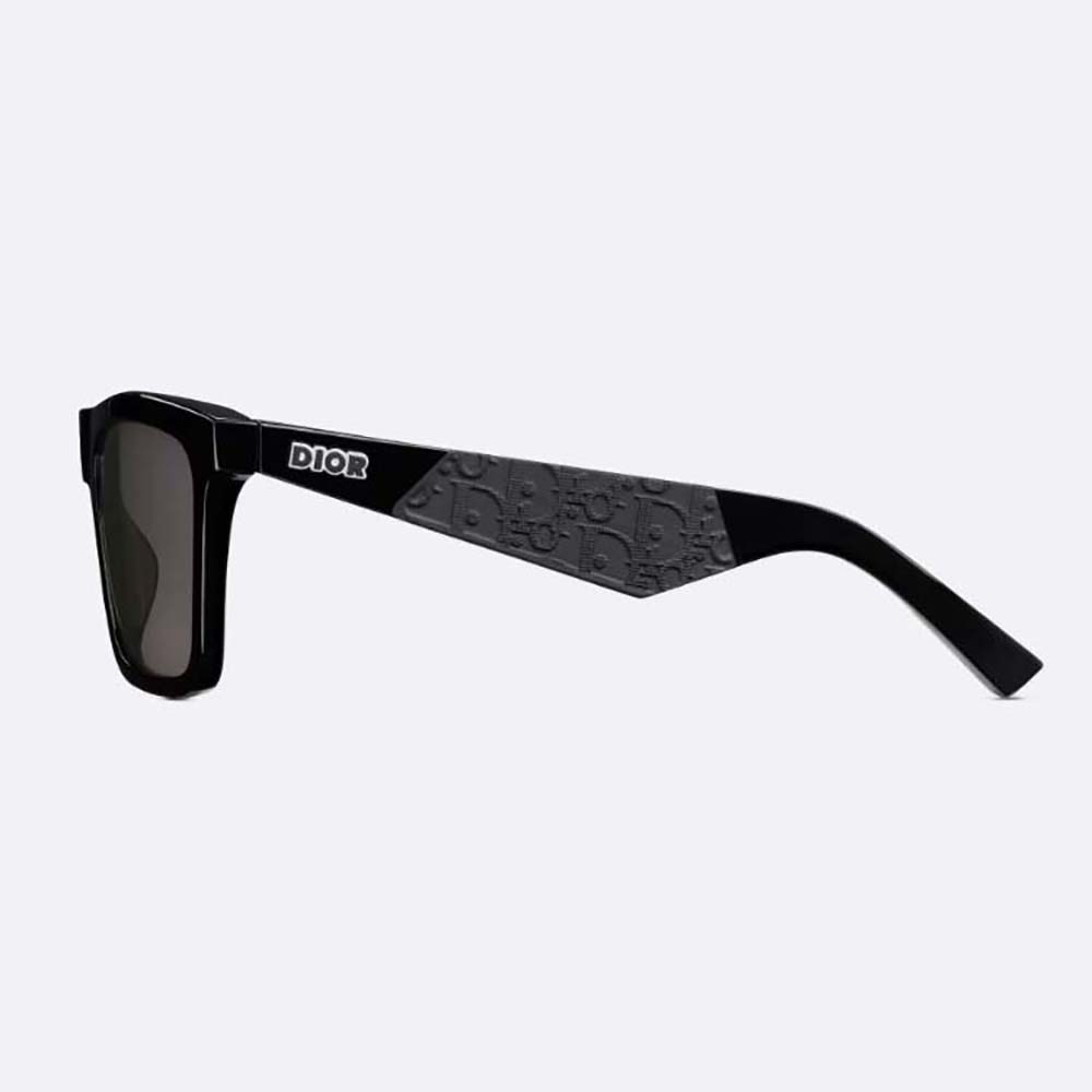 Side angle of Dior Men DiorB27 S1I Black Rectangular Sunglasses highlighting hinge