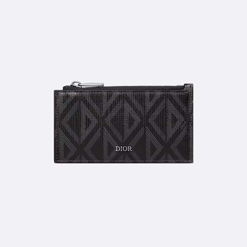 Front view of Dior Men Zipped Card Holder Black CD Diamond Canvas