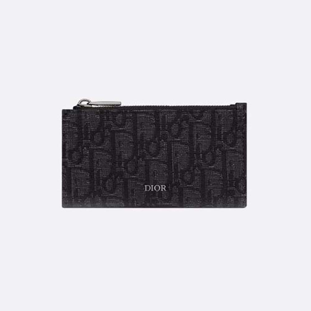 Front view of Dior Men Zipped Card Holder Black Dior Oblique Jacquard