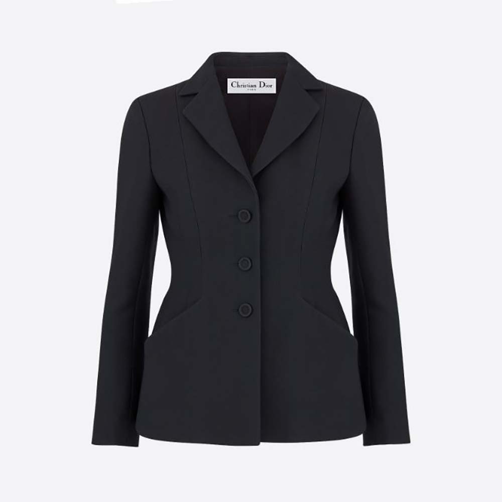 Front view of Dior Women 30 Montaigne Bar Jacke Black single-breasted wool silk