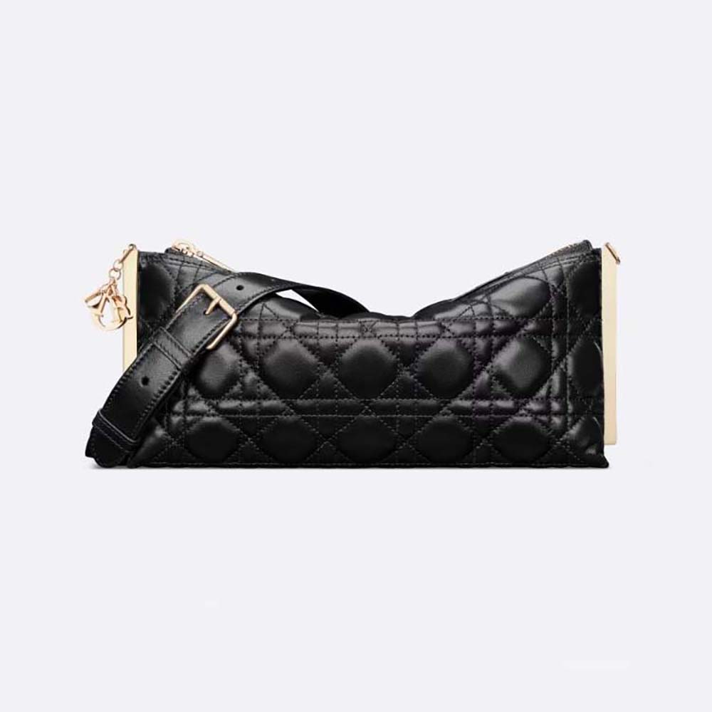 Front view of Dior Women Club Bag Black Cannage Lambskin showing quilted leather