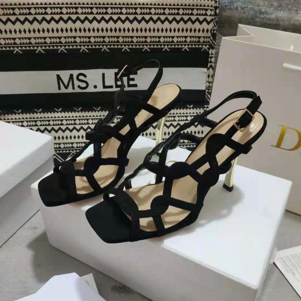 Rear view showing stiletto heel of Dior Women D-Fame Heeled Sandal
