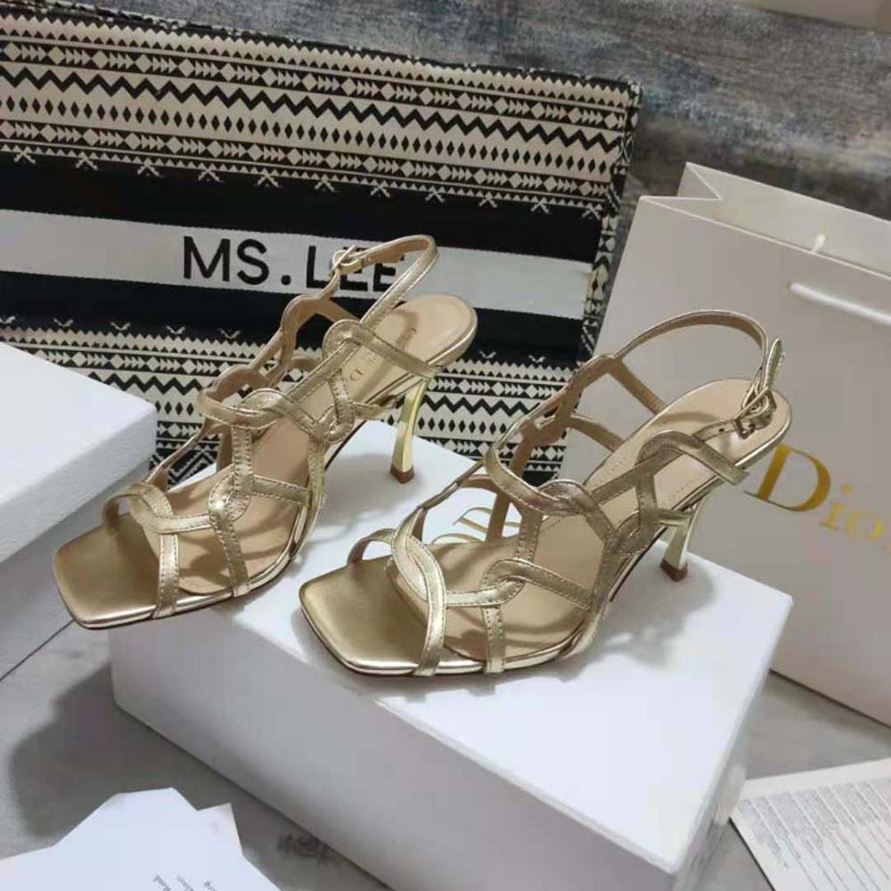 Dior Women D-Fame Heeled Sandal Gold-Tone Laminated Lambskin - image 4