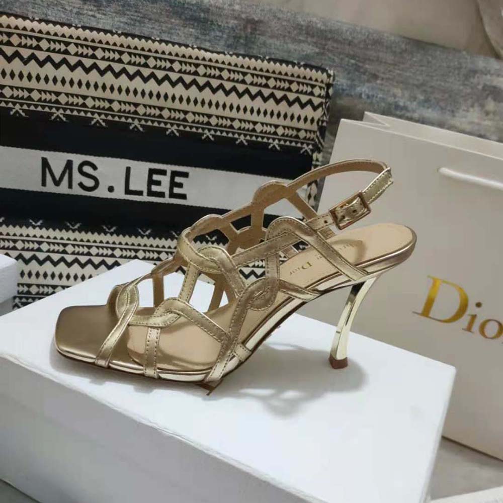 Dior Women D-Fame Heeled Sandal Gold-Tone Laminated Lambskin - image 6