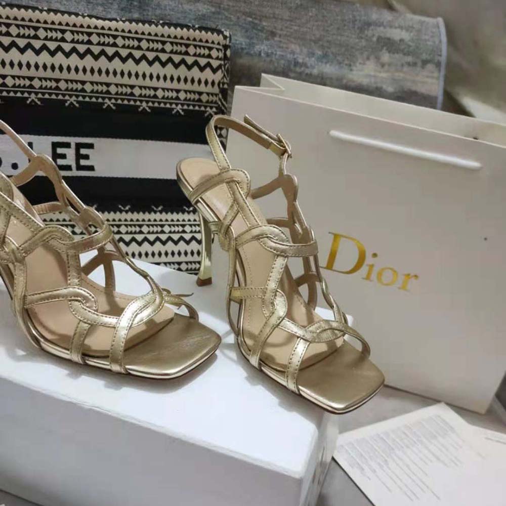 Dior Women D-Fame Heeled Sandal Gold-Tone Laminated Lambskin - image 5