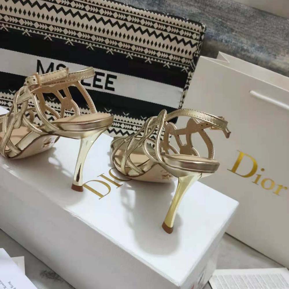 Dior Women D-Fame Heeled Sandal Gold-Tone Laminated Lambskin - image 7