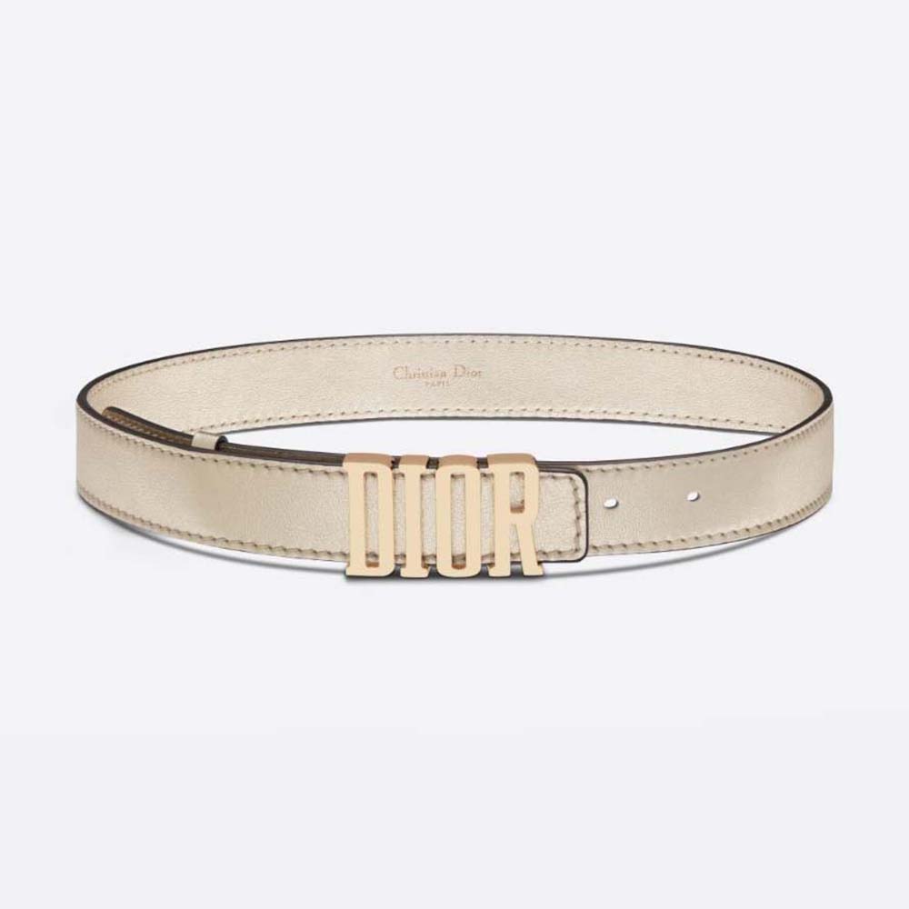Front view of Dior Women D-Fence Belt Gold-Tone Laminated Crinkled Calfskin 30 MM