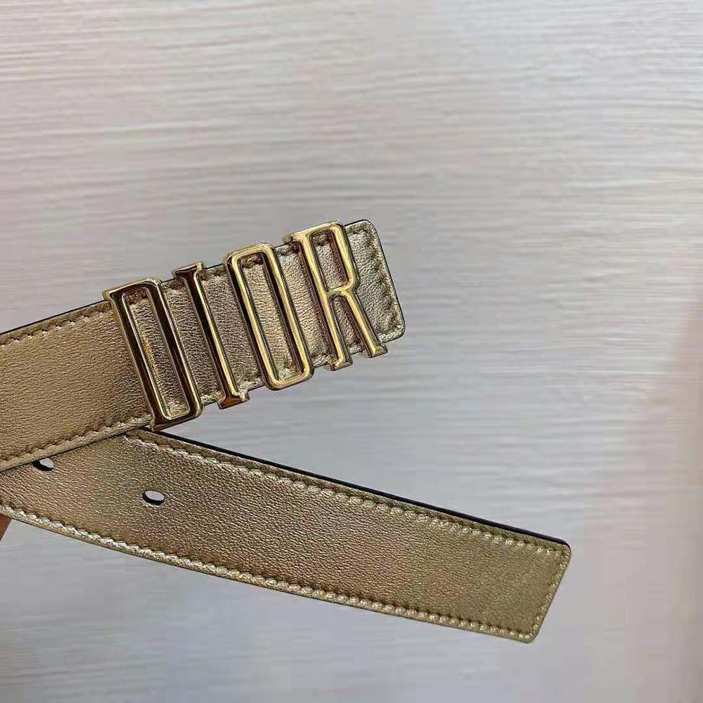 Dior Women D-Fence Belt Gold-Tone Laminated Crinkled Calfskin 30 MM - image 5