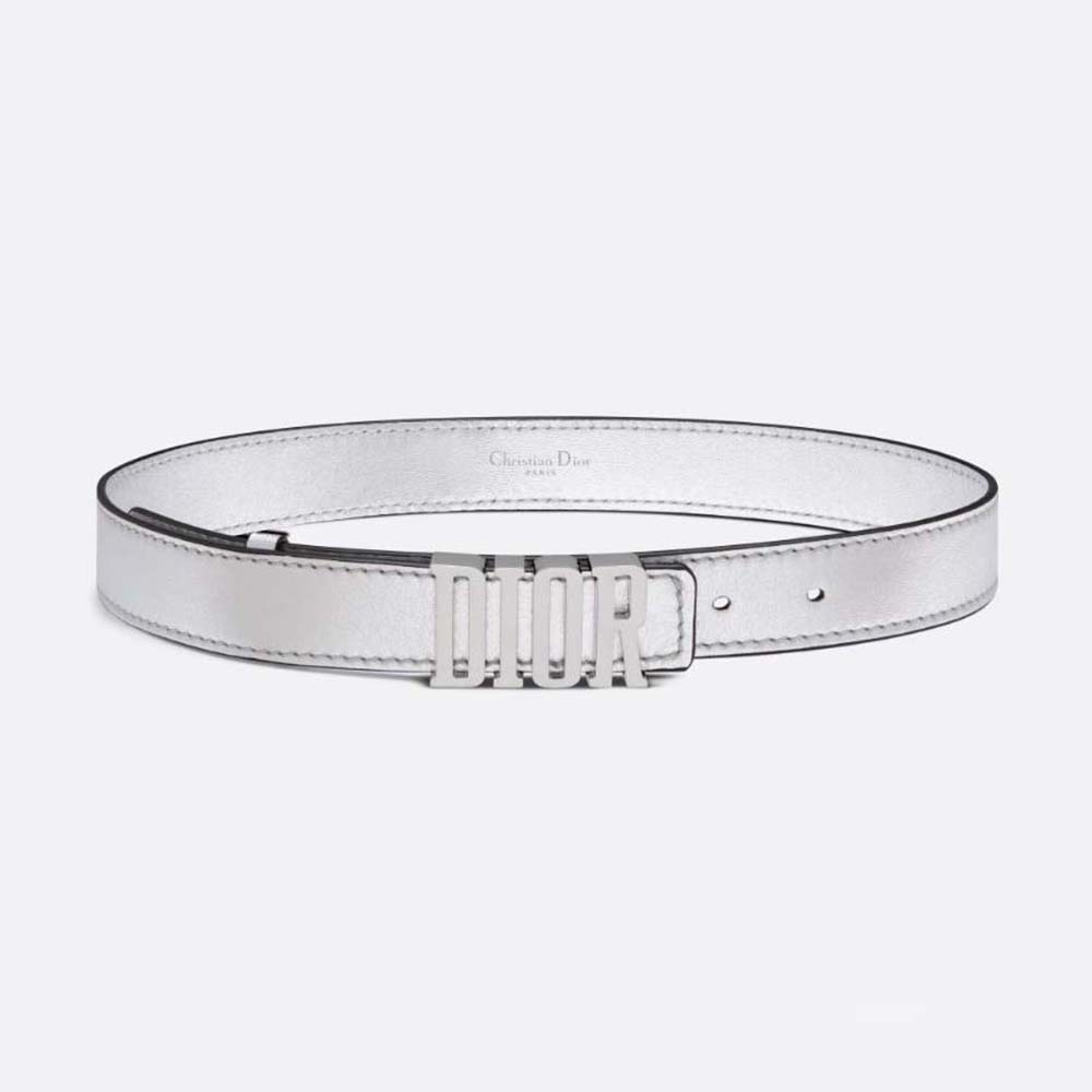 Front view of Dior Women D-Fence Belt showing silver buckle detail