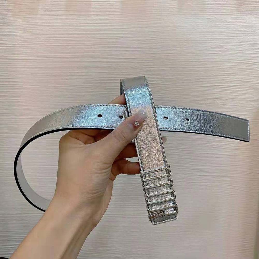 Dior Women D-Fence Belt Silver-Tone Laminated Crinkled Calfskin 30 MM - image 4