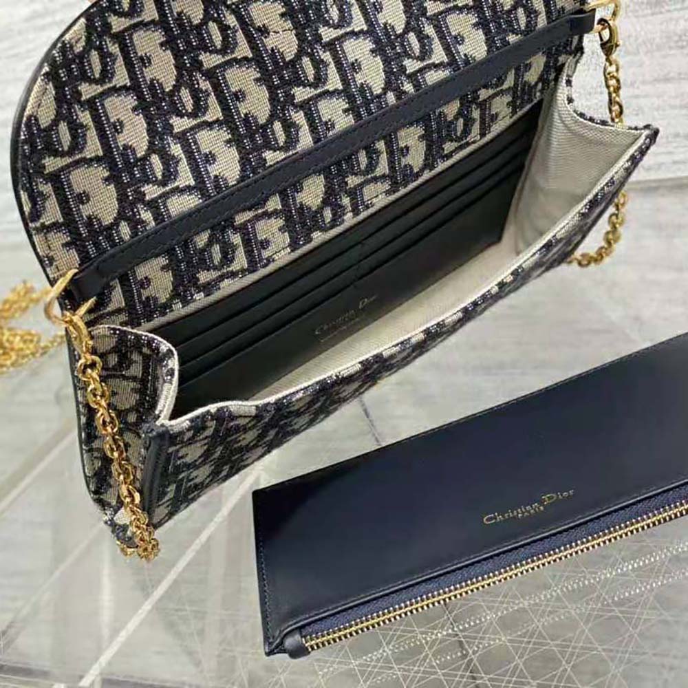 Dior Women Dior Bobby East-West Pouch with Chain Blue Dior Oblique Jacquard - image 7