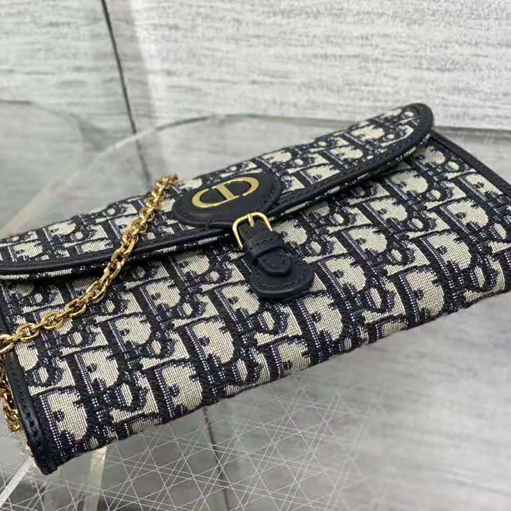 Dior Women Dior Bobby East-West Pouch with Chain Blue Dior Oblique Jacquard - image 4