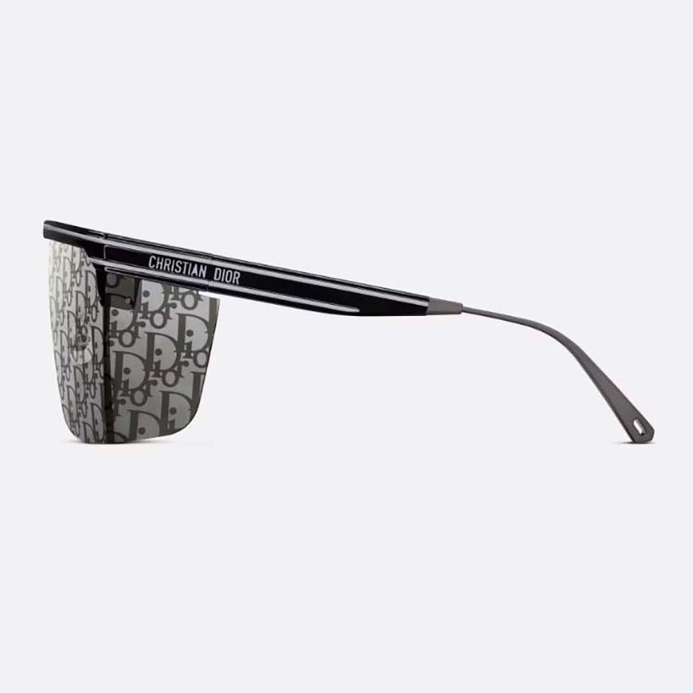 Side profile showing silver Dior hardware on DiorClub M1U sunglasses