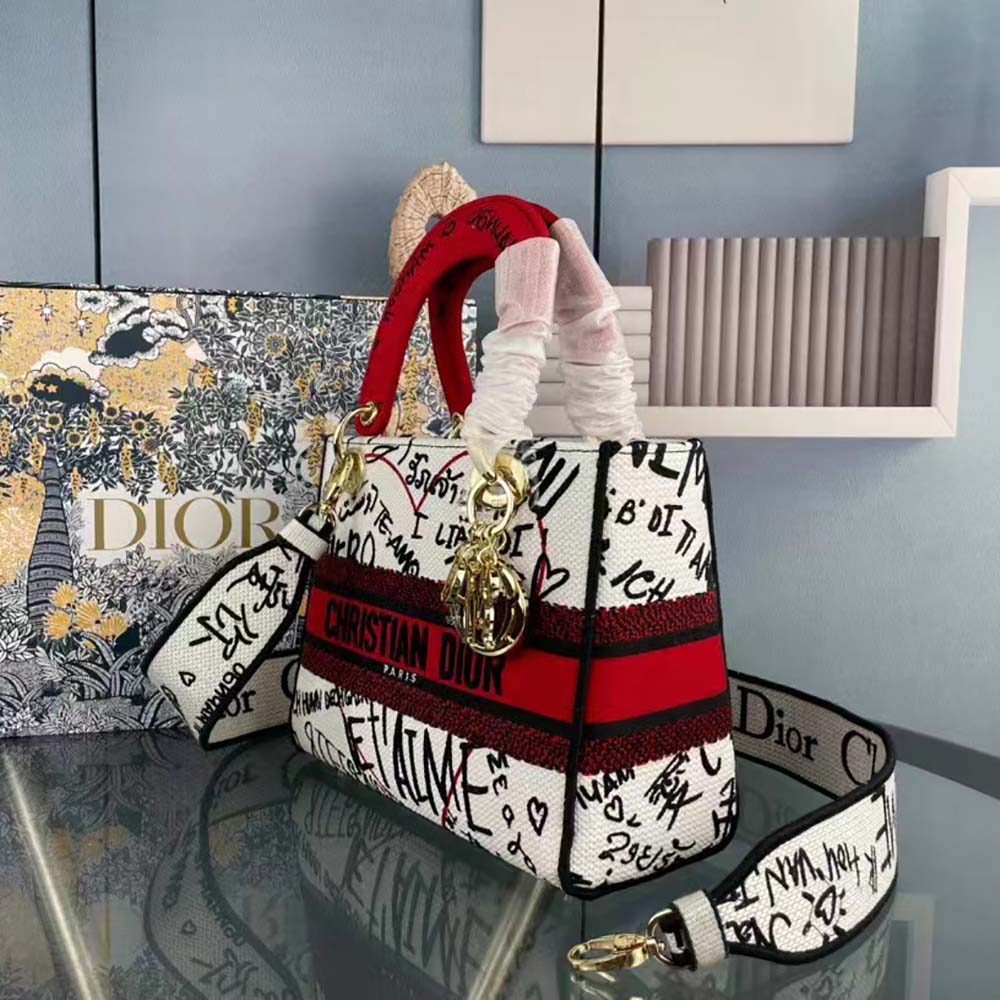 Dior Women Medium Lady D-Lite Dioramour Bag Latte Multicolor Dioramour Graffiti Embroidery - image 4