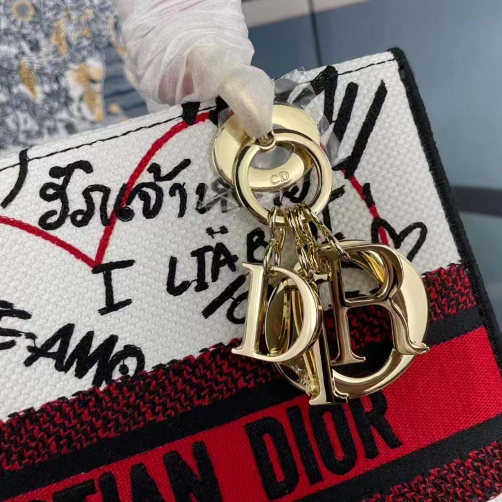 Dior Women Medium Lady D-Lite Dioramour Bag Latte Multicolor Dioramour Graffiti Embroidery - image 7