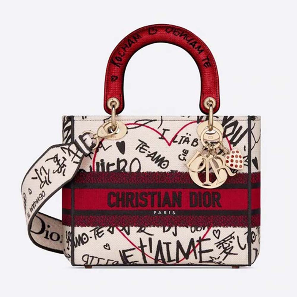Front view of Dior Women Medium Lady D-Lite Dioramour Bag in red