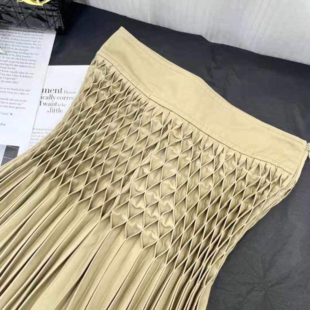 Dior Women Pleated Short Skirt Beige Cotton Gabardine - image 4