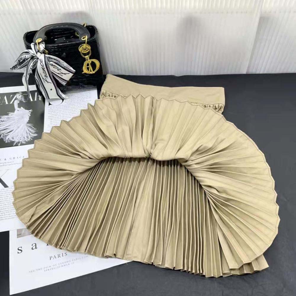 Dior Women Pleated Short Skirt Beige Cotton Gabardine - image 6