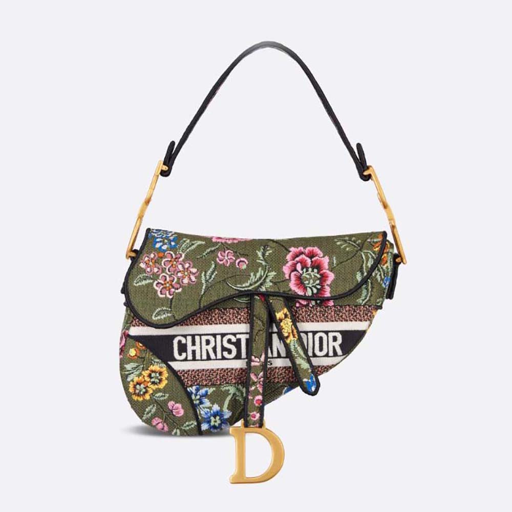 Front view of Dior Women Saddle Bag Green Multicolor embroidery