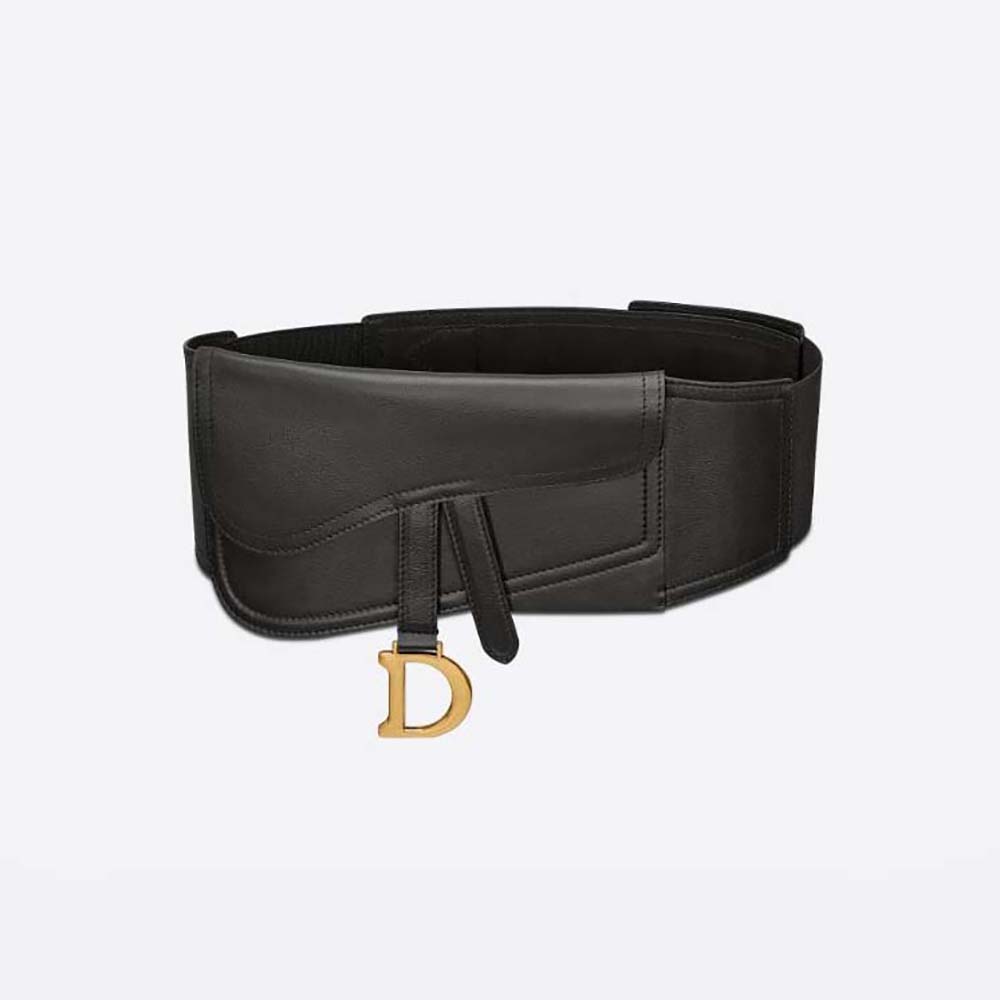 Close-up of Dior Women Saddle Belt Black Smooth Calfskin buckle detail