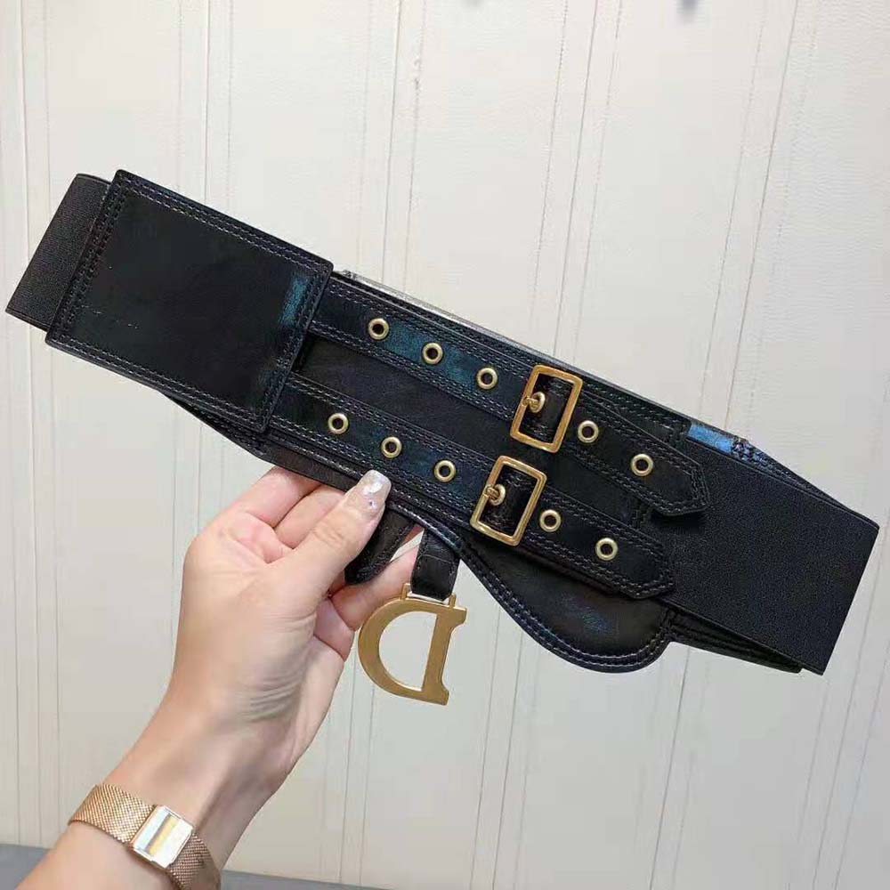 Dior Women Saddle Belt Black Smooth Calfskin styled on waist
