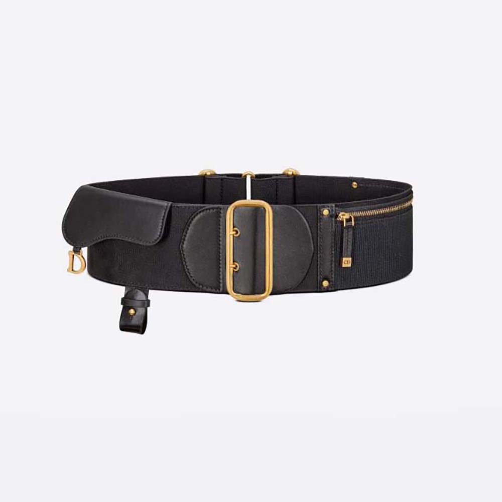 Front view of Dior Women Saddle Belt Black Smooth Calfskin and Technical Fabric 80 MM