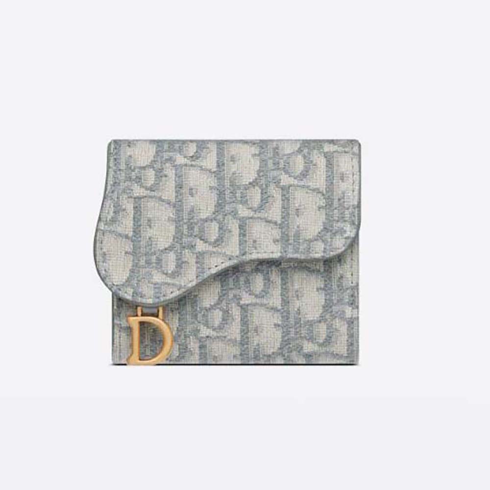 Front view of Dior Women Saddle Lotus Wallet Gray Dior Oblique Jacquard