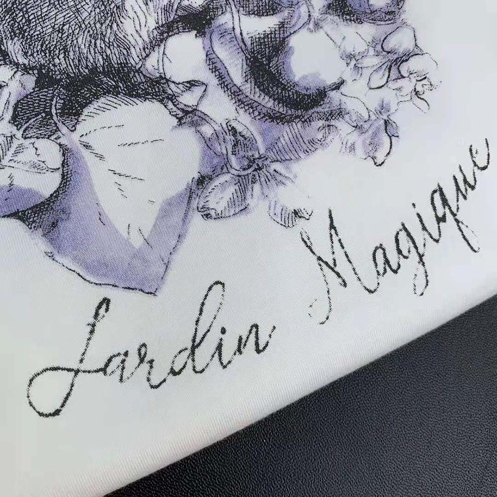 Dior Women T-shirt Ecru Cotton Jersey and Linen with Dior Jardin Magique Motif - image 8