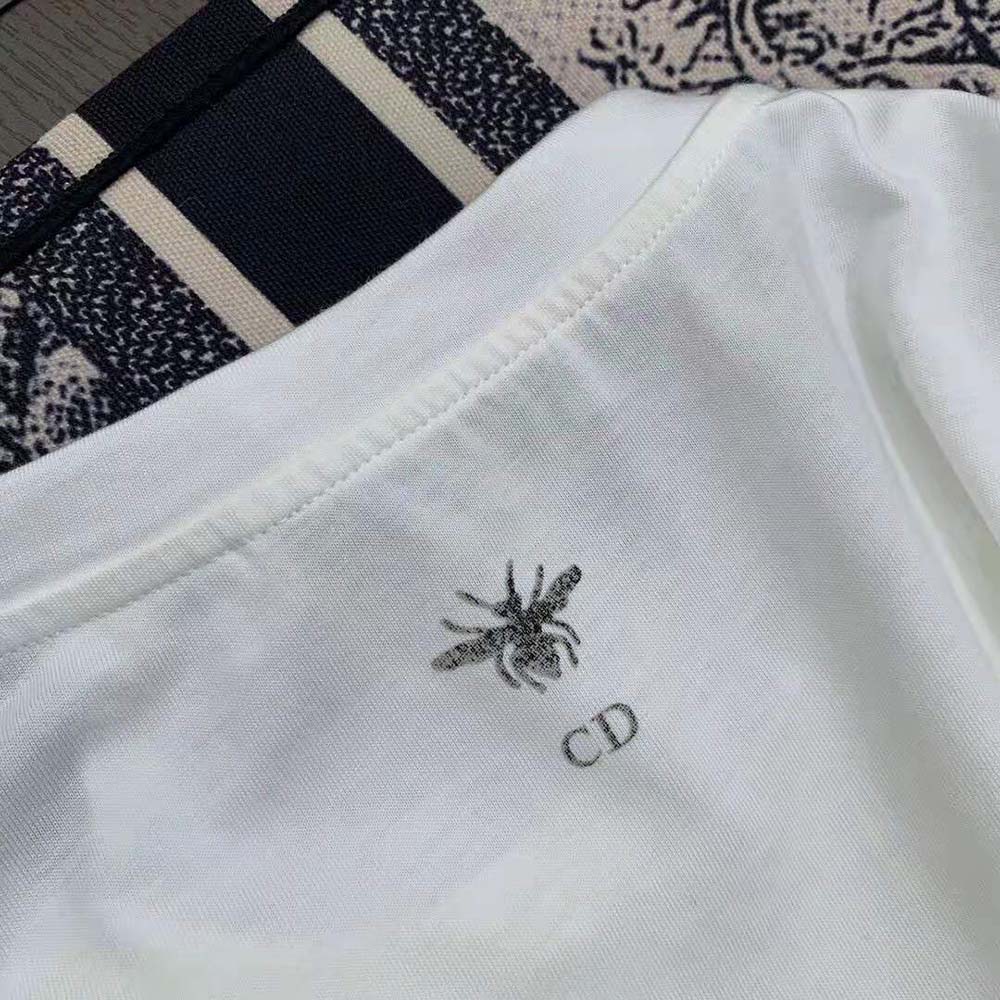 Dior Women T-shirt Ecru Cotton Jersey and Linen with Dior Jardin Magique Motif - image 4