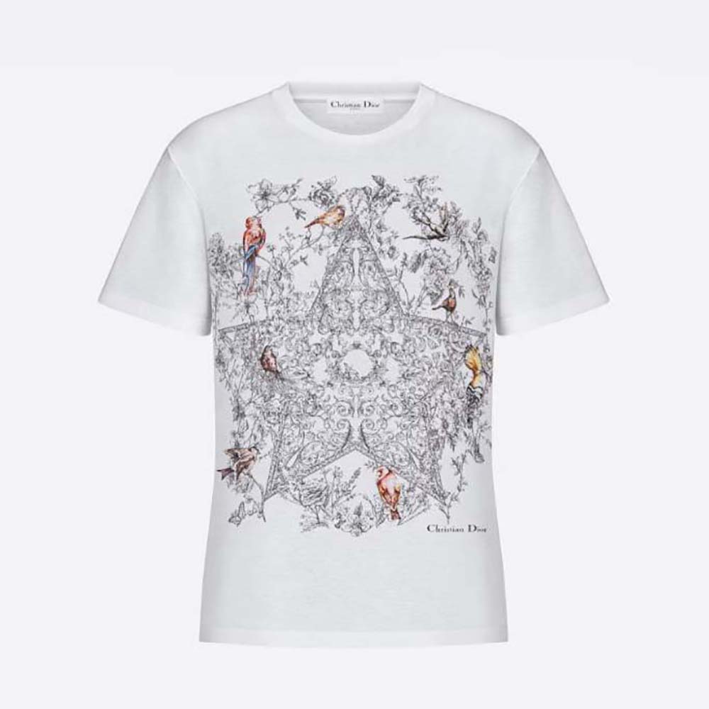 Front view of Dior Women T-shirt Ecru Cotton Jersey and Linen in white