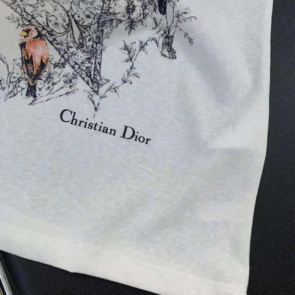 Dior Women T-shirt Ecru Cotton Jersey and Linen with Dior Sevilla Star Motif - image 6