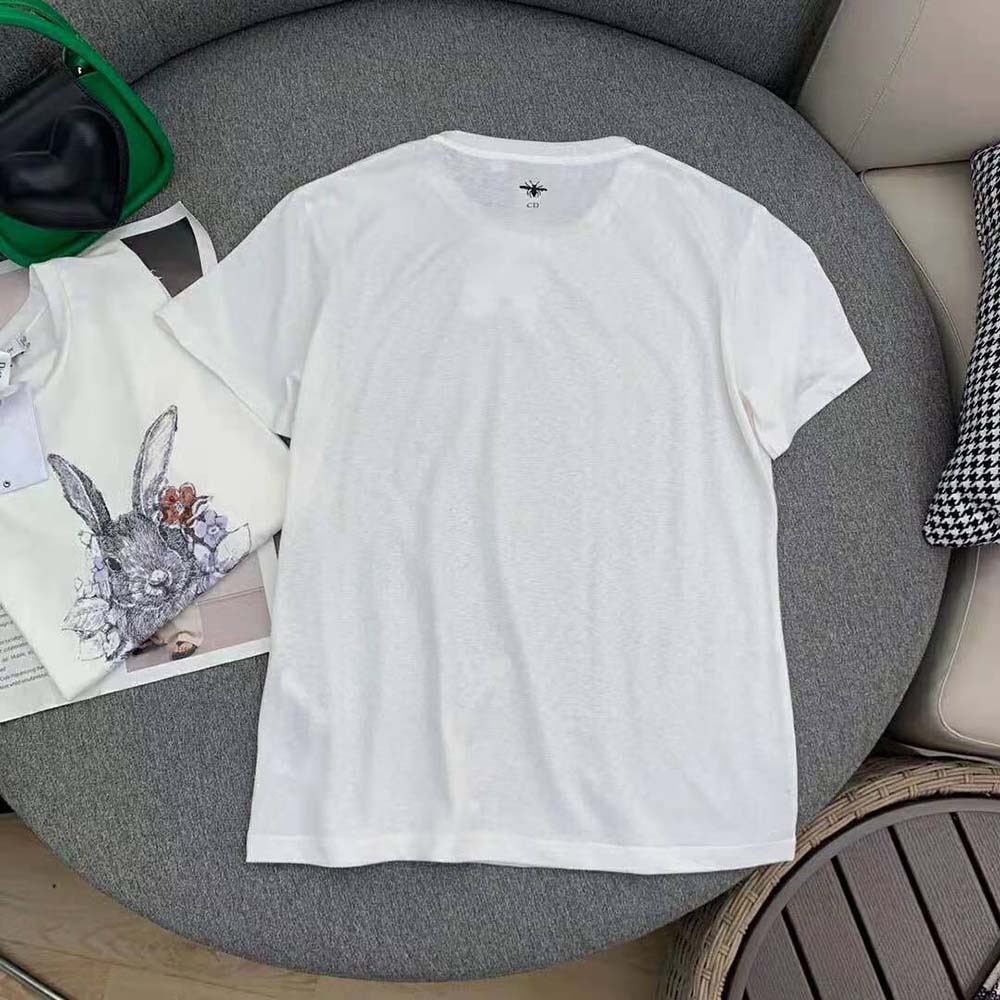 Dior Women T-shirt Ecru Cotton Jersey and Linen with Dior Sevilla Star Motif - image 4