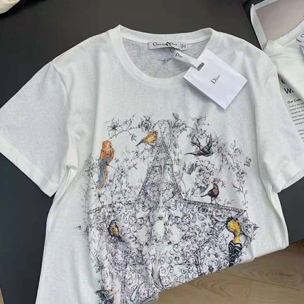 Dior Women T-shirt Ecru Cotton Jersey and Linen with Dior Sevilla Star Motif - image 5