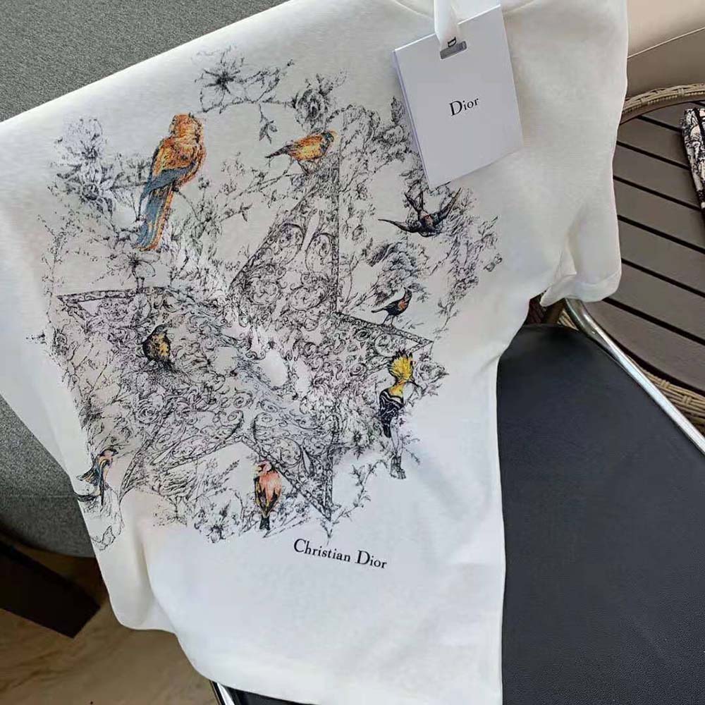 Dior Women T-shirt Ecru Cotton Jersey and Linen with Dior Sevilla Star Motif - image 9