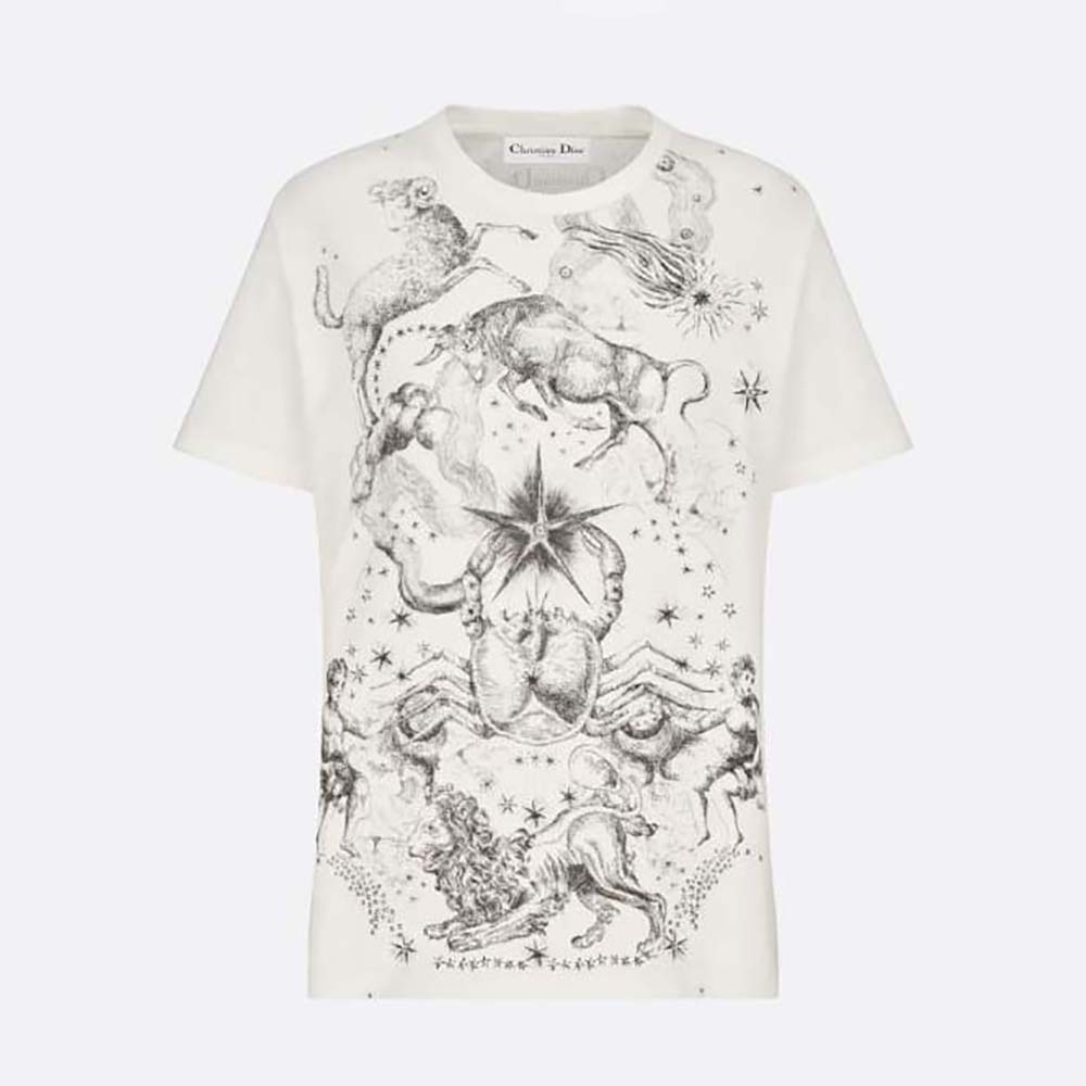 Front view of Dior Women T-shirt White Cotton Jersey with Melothesia Motif