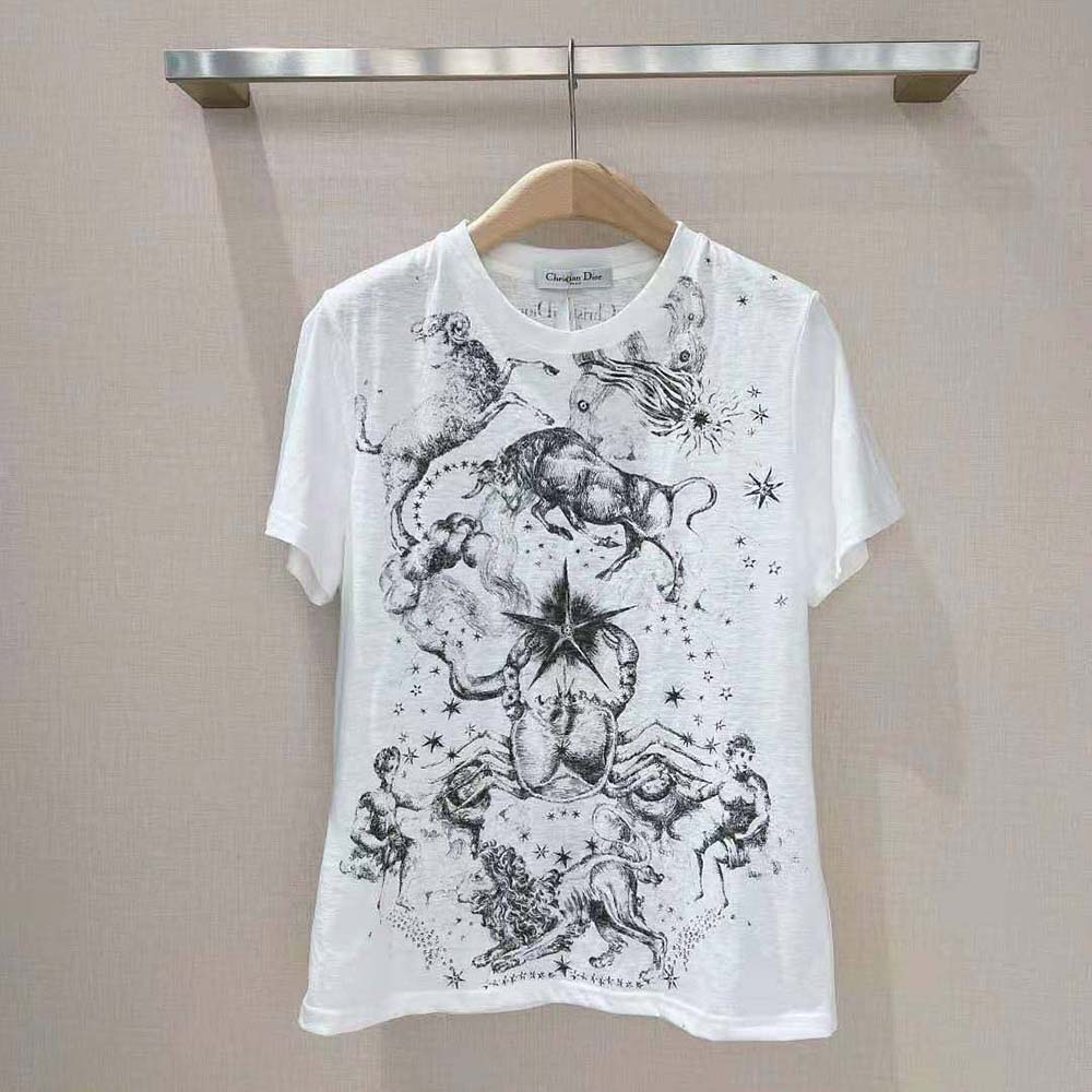 Close-up of Melothesia motif on Dior Women T-shirt White Cotton Jersey