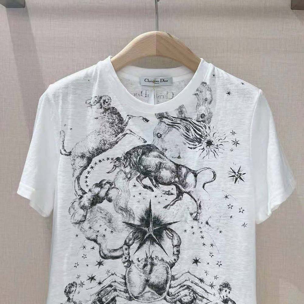 Dior Women T-shirt White Cotton Jersey with Melothesia Motif - image 4