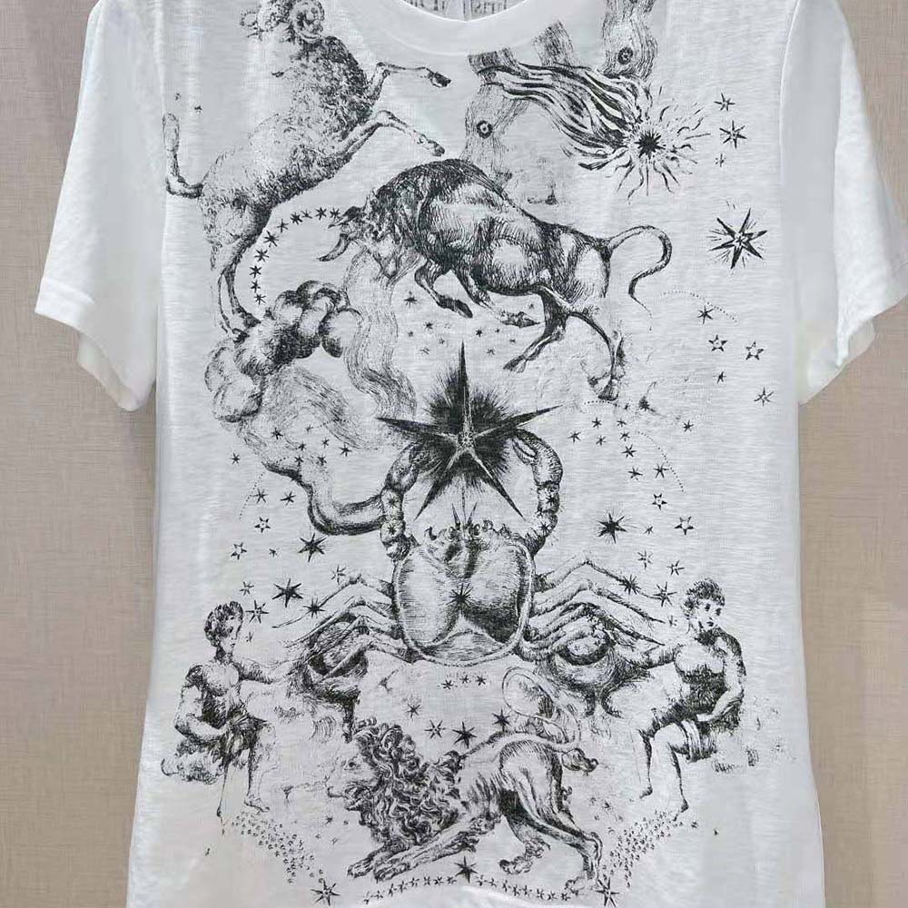 Dior Women T-shirt White Cotton Jersey with Melothesia Motif - image 8