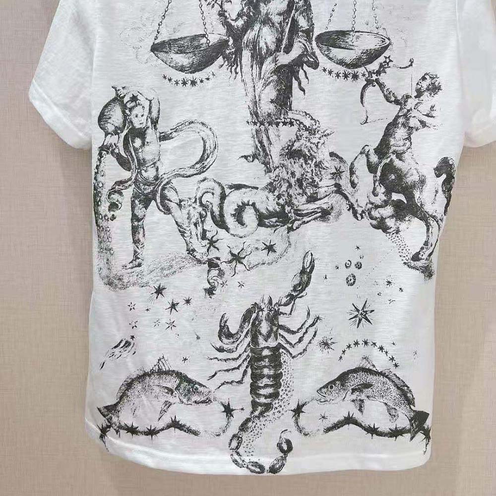 Dior Women T-shirt White Cotton Jersey with Melothesia Motif - image 6