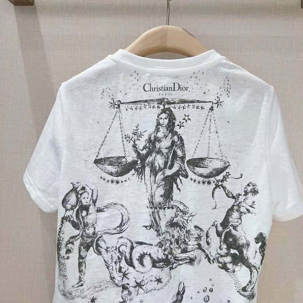 Dior Women T-shirt White Cotton Jersey with Melothesia Motif - image 5