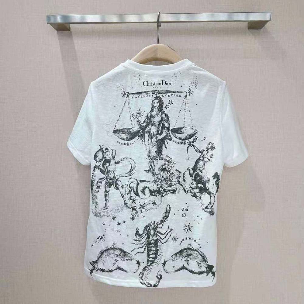 Side profile of Dior Women T-shirt White Cotton Jersey with Melothesia Motif