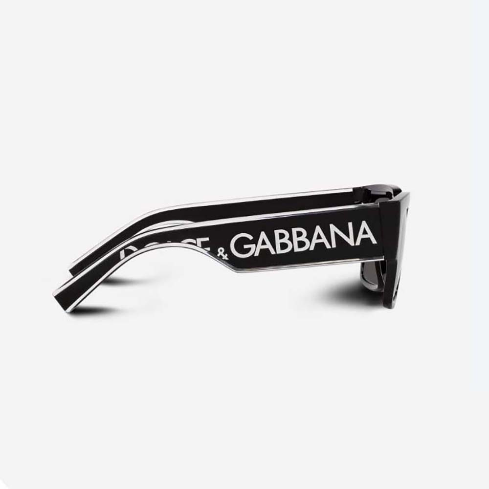 Side angle showing elastic temple closure on Dolce Gabbana sunglasses