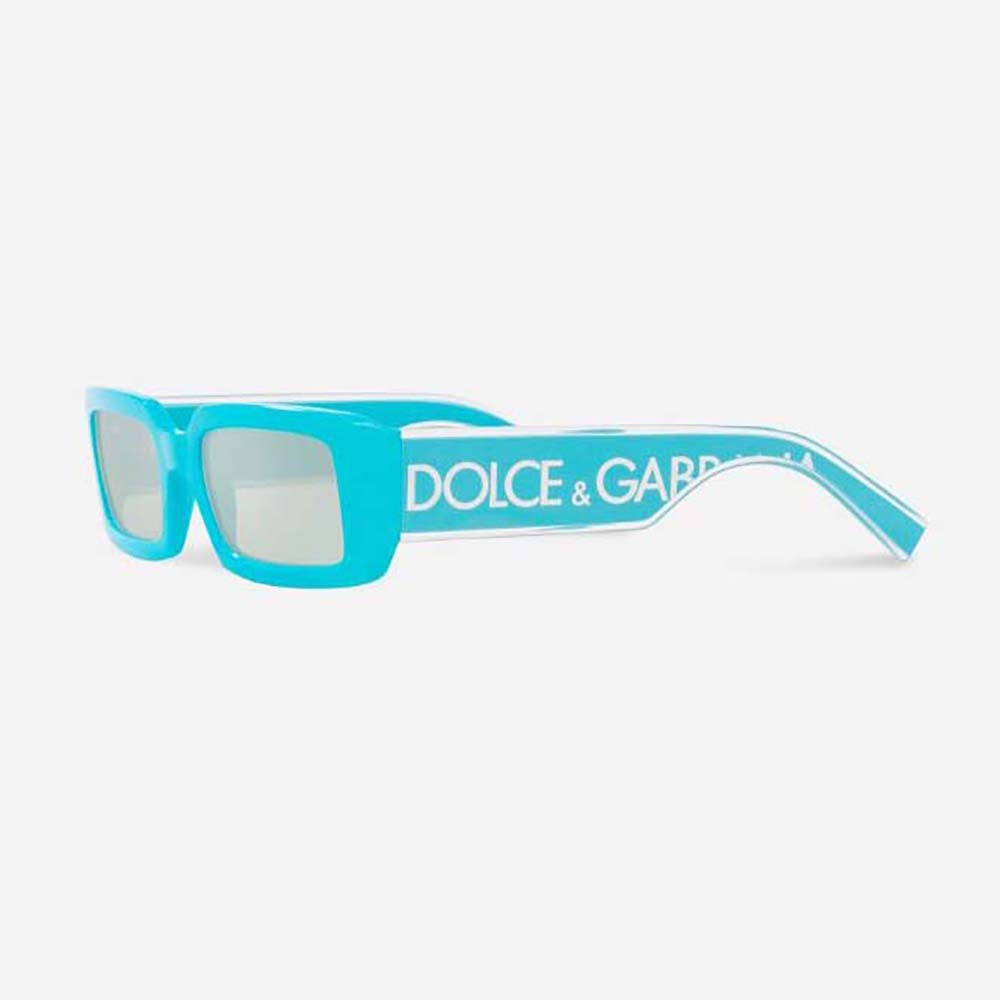 Front view of Dolce Gabbana D&G Women DG Elastic Sunglasses-Blue oversized frame