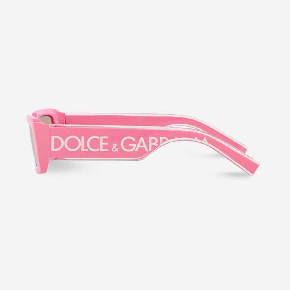 Side angle showing oversized silhouette of Dolce Gabbana D&G Women DG Elastic Sunglasses-Pink