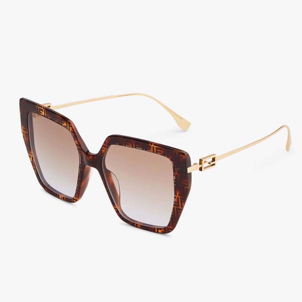 Front view of Fendi Unisex Baguette FF Havana Acetate and Metal Sunglasses